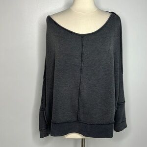 Free People gray cold shoulder terry oversized pullover top size medium
